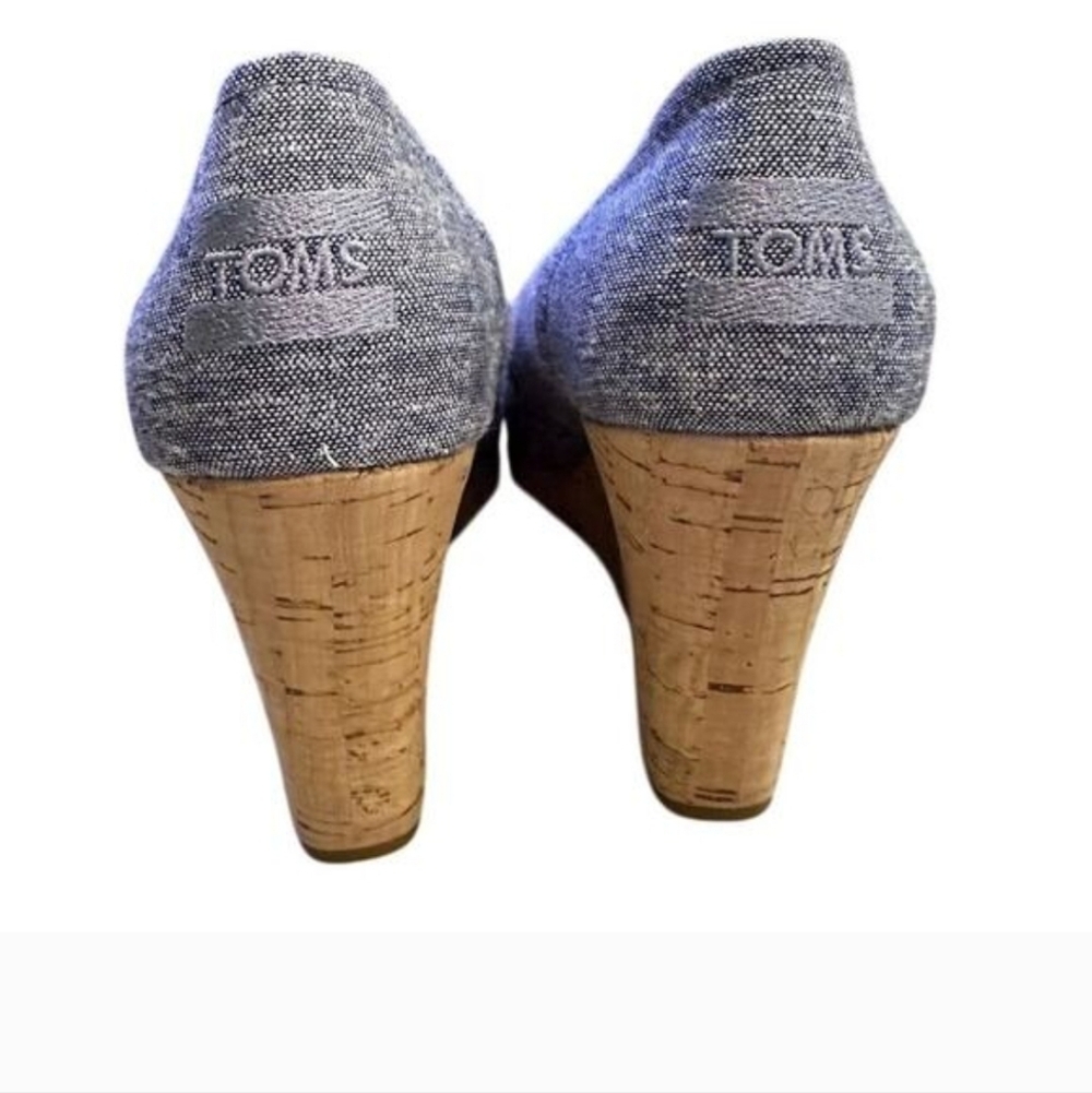 NIB Toms Blue Chambray Open-Toe Wedge Sandals NiB Sze 9.5 - Picture 9 of 9